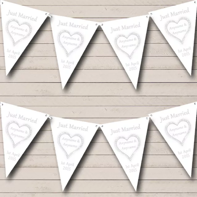 Party Banner Bunting Silver Just Married Personalised Wedding Venue or Reception