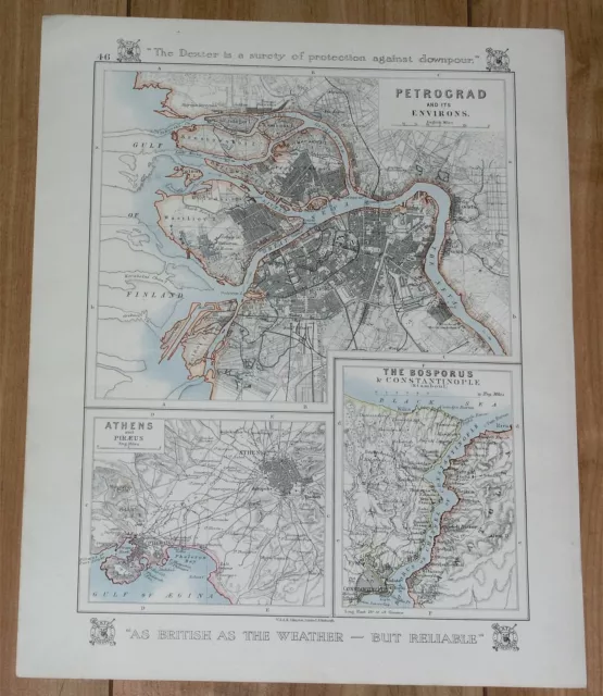 1921 MAP OF St. Petersburg Petrograd Russia / Athens Istanbul Vienna ...