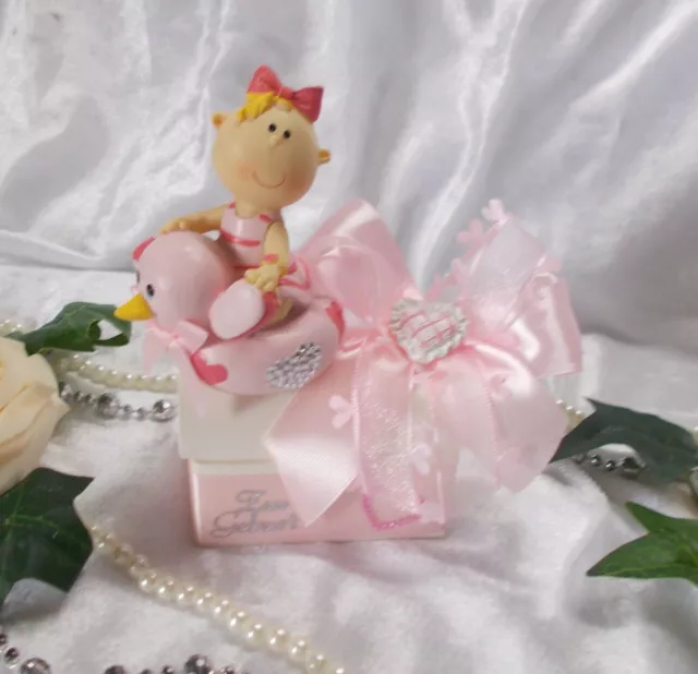 Geldgeschenk Geschenkbox  GEBURT MÄDCHEN mit BABY mit quietsche ENTE ROSA