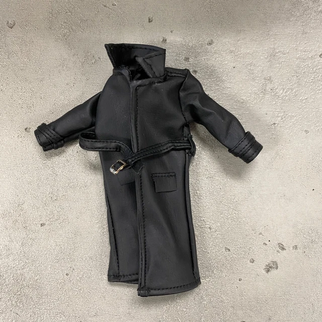 PB-LTC-BLK: 1/12 Black Wired Faux Leather Trench Coat for 6" action figures