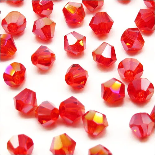 Lot de 40 Perles Tchèques Toupies en Cristal 4mm Rouge Siam AB