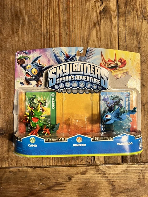 Skylanders Spyro's Adventure Camo & Warnado Figures  Battle pack 3 pack Open Box