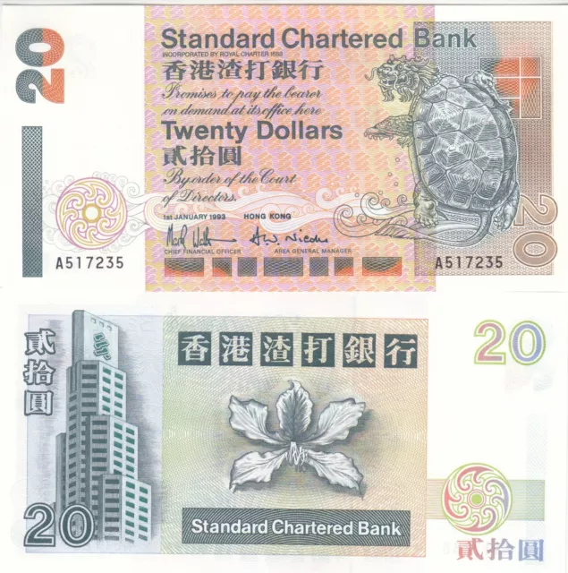 Hong Kong, 1993, "Standard Chartered" $20 Prefix A-517235 Uncirculated Fresh