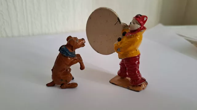 Vintage Charbens Lead Circus Clown With Hoop And Dog.