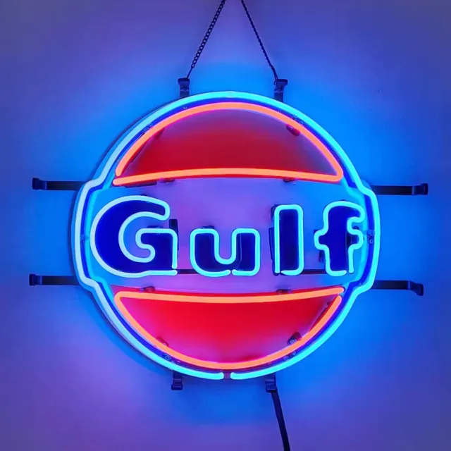 US Stock Gulf Gasoline Neon Sign 19x15 Lamp Gas Station Store Pub Wall Decor
