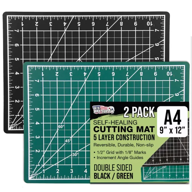 9" x 12" GREEN/BLACK Self Healing 5-Ply Double Sided PVC Cutting Mat - 2 Pack