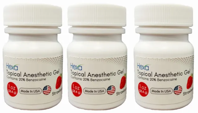 Topical Anesthetic Gel, Hexa, Made in USA, 1 oz, (Buy 2 get 1 bottle FREE)
