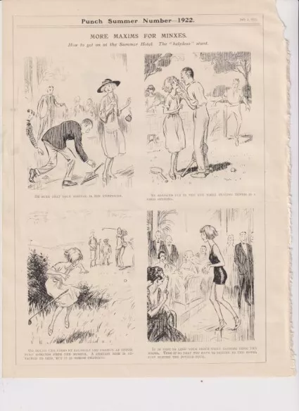 1922 Punch  Cartoons over 2 Facing Pages - More Maxims for Minxes