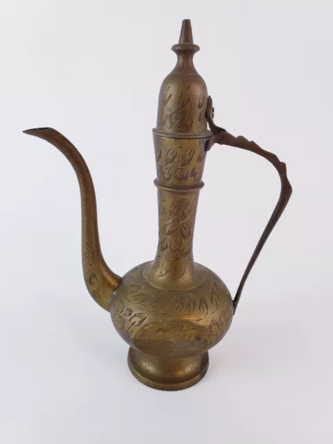 Vintage Solid Brass Teapot Genie Lamp Pitcher Made in India Tall Ornate Etched