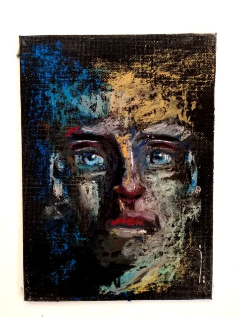Expressionist Portrait Oil Pastel Original One Of A Kind Art On Canvas Board