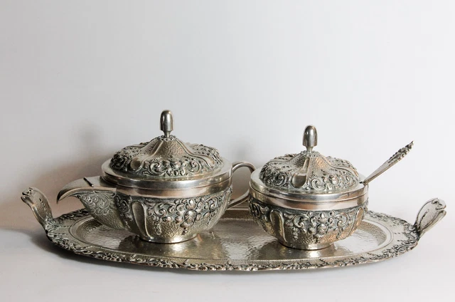 800 SOLID SILVER tea set Djokja Yogya tray tea pot sugar bowl Indonesian C.1940 625.00 PicClick UK