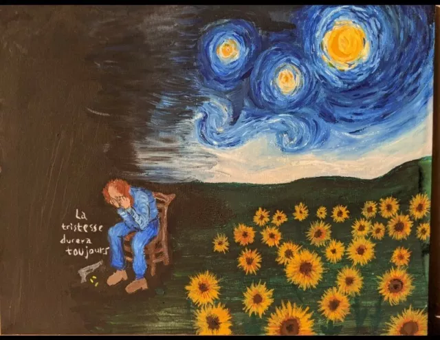 Van Gogh canvas Painting Sunflower Art Starry Night Sad Stars Blue original