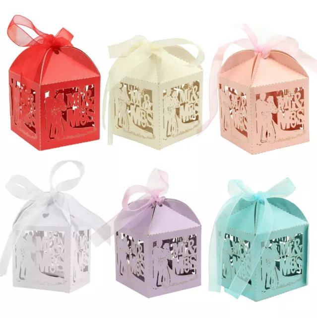 1/25/50/100PCS Mr & Mrs Wedding Favours Favor Boxes Love Heart Sweet Candy Boxes