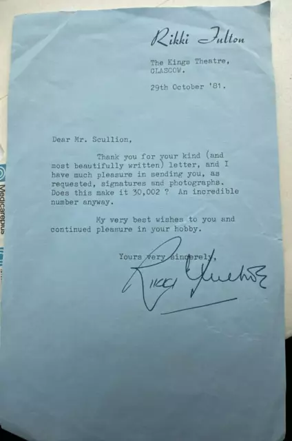 Rikki Fulton - Scottish Comedian - Autographed Letter - 1981