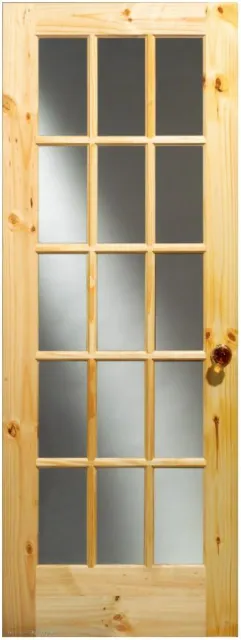 Knotty Pine 15 Lite Interior Glass Door, Several Sizes, slab or PH. CLOSEOUT