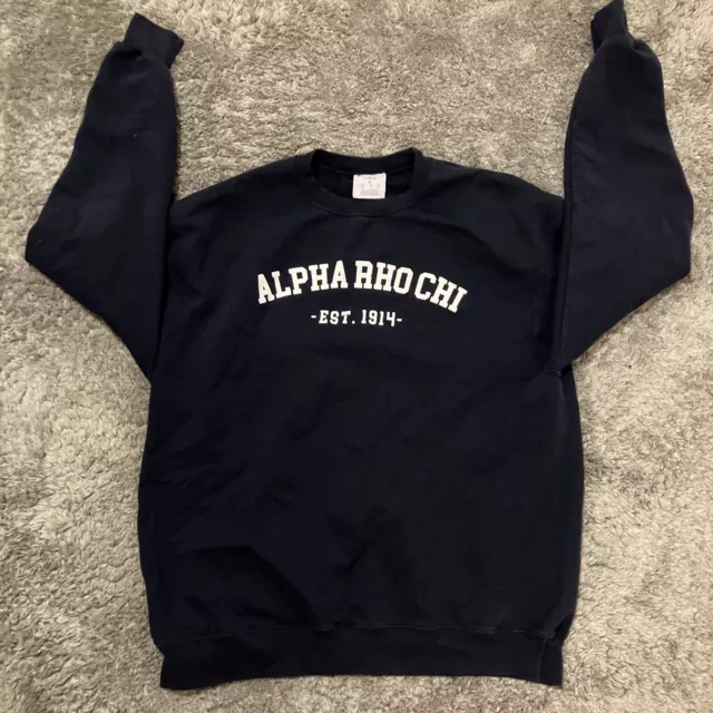 Champion Sweatshirt Adult Large Alpha Rho Chi Logo Embroidered Navy Fleece