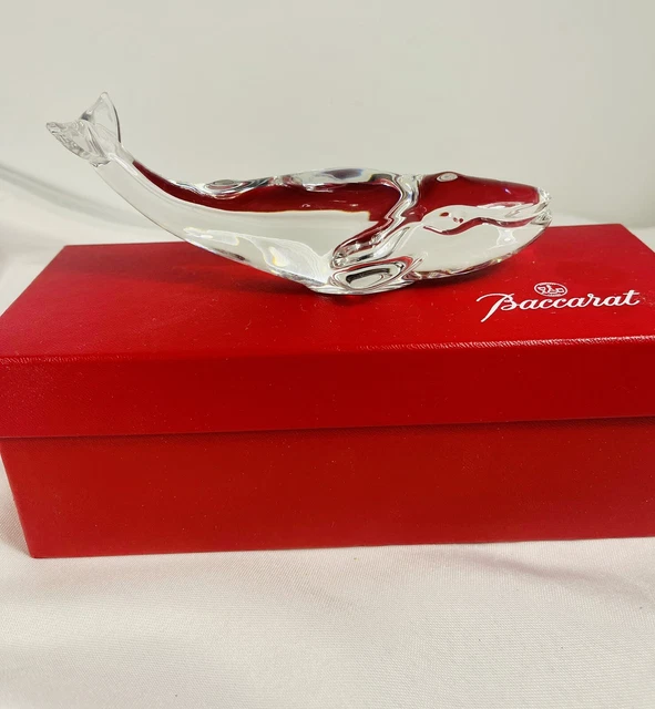 Baccarat France Crystal 6" North Pacific Blue Whale Sculpture Figure Paperweight