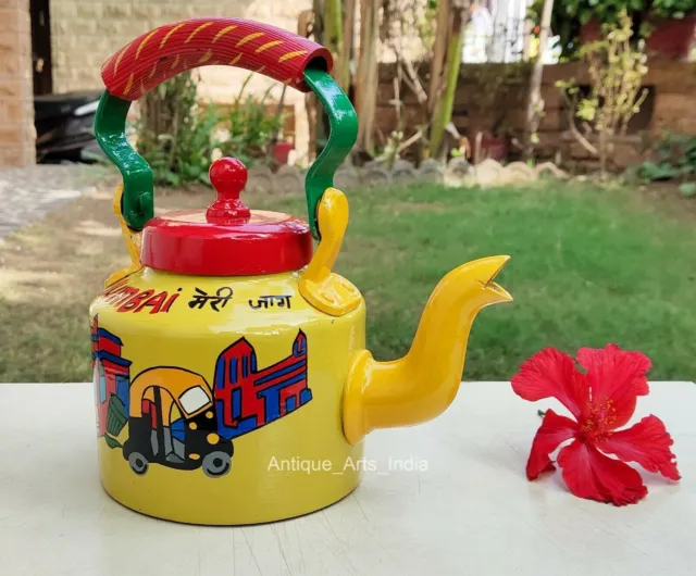 Handbemalte Teekessel Mumbai Kultur Thema Gelbe Teekanne Gifting Home Decor