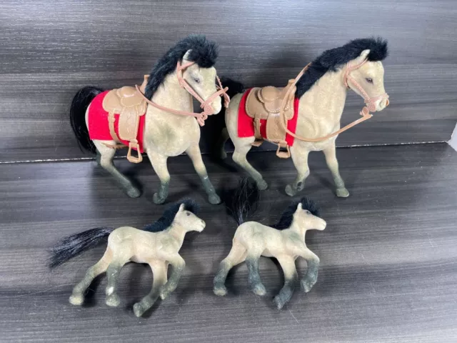 Vtg lot of 4 flocked horses / kid connection