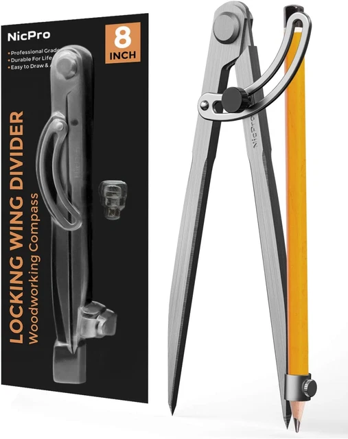 Nicpro Bussola 8 pollici per lavorazione del legno con supporto ad ala e matita, professionale