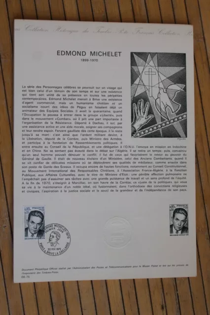Document philatélique - 1er jour - Edmond Michelet  - YT1825 - 1975
