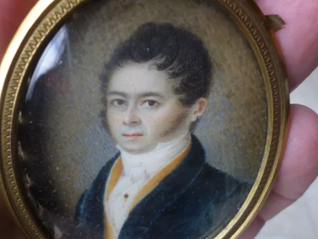 École française XIX-Peinture Miniature-Portrait homme-époque Empire-cadre