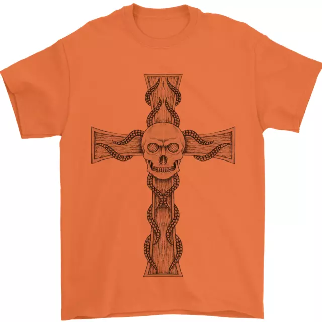 T-shirt da uomo A Gothic Skull and Tentacles on a Cross 100% cotone 11