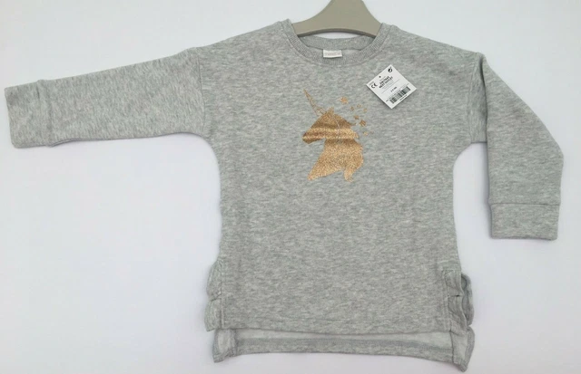 NEXT Ragazze Grigio Maglione con Glitter Unicorn IN Età 2-3 & 3-4