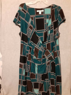 Studio Dress Plus Sz 20W Faux Wrap Multi color Short Sleeve V-Neck Stretch