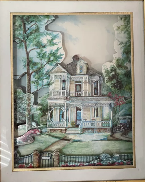 3 Dimensional Victorian House Rare Pop Up Art  3D Framed