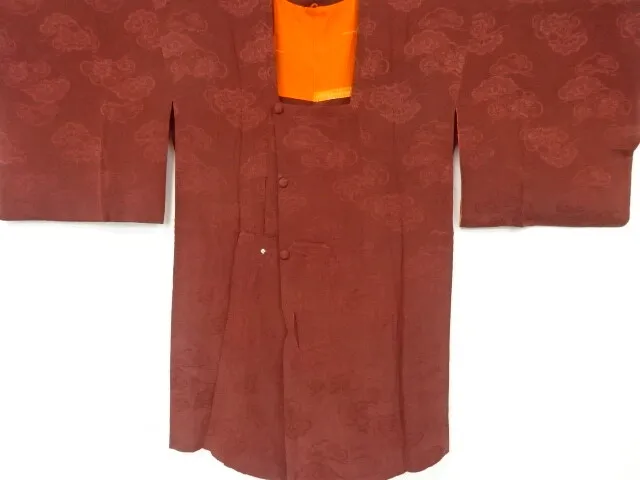 6217608: Japanese Kimono / Antique Michiyuki Coat / Mon Kinsha / Woven Pine & Fl