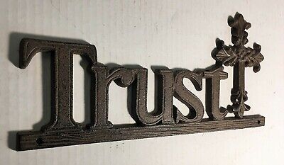 Wall Plaque TRUST CROSS Rustic Ranch Farmhouse Country Decor WESTERN CROSS Brown