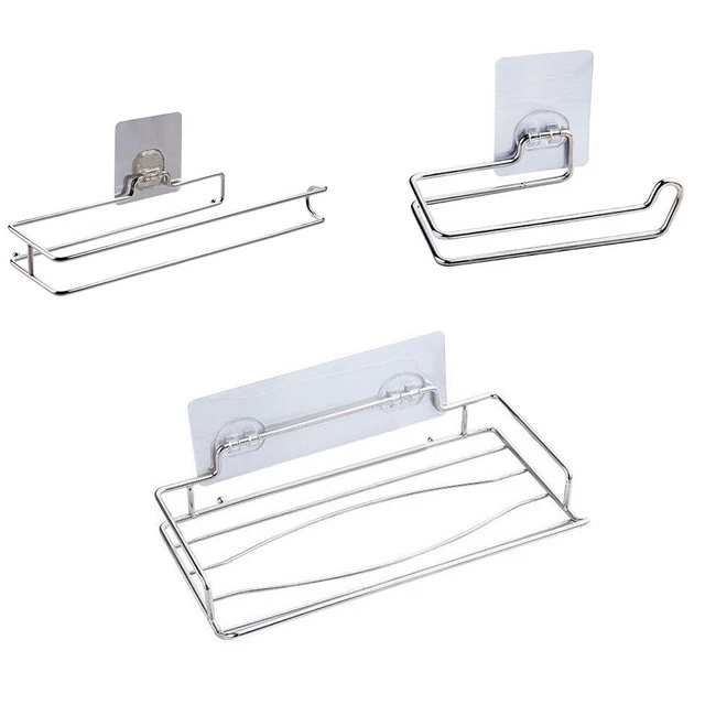 Toallero de papel de cocina WC organizador de almacenamiento agujeros acero inoxidable para girar
