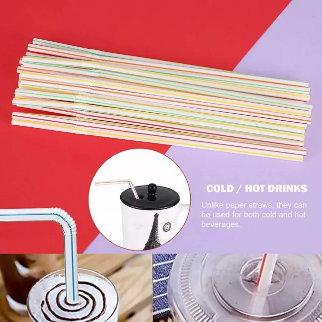 100-1500X Flexible Drinking Straws Plastic Straws in Various Colorful Fa U8T9 2