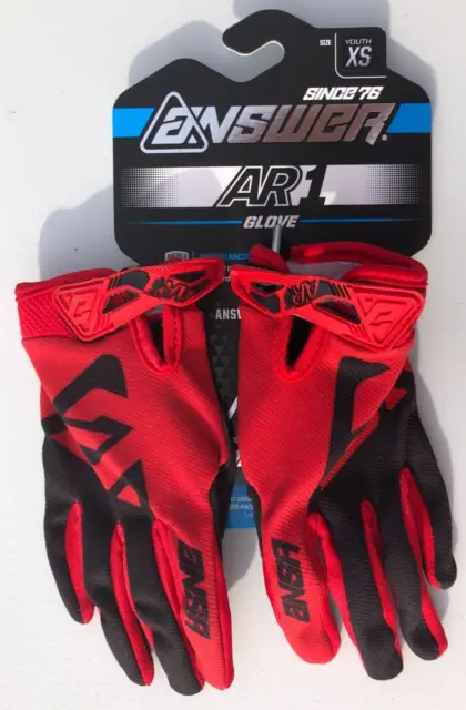 Answer Youth AR1 Dirt Bike Gloves Sz XS Extra Small MX Black/Red Motocross Racin