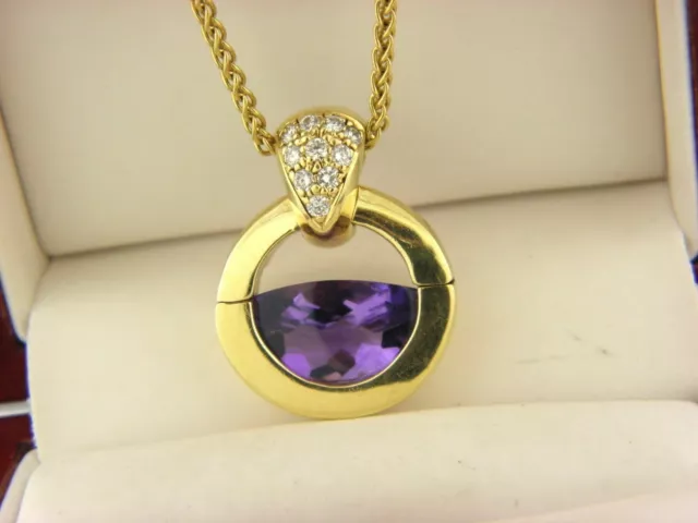 Movado Natural Amethyst & Diamond Half Moon Pendant Necklace in18K Solid Gold Movado Natural Amethyst & Diamond Half Moon Pendant Necklace in18K Solid Gold