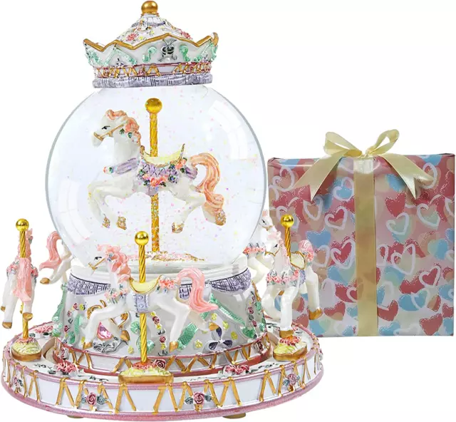 Carousel Horse Music Box - You Are My Sunshine Color Changing Musical Snow Globe