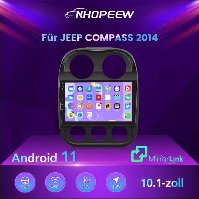 10.1" Android 11 Autoradio 2 DIN GPS Navi WIFI 2+32GB Für Jeep Compass 2011-2017