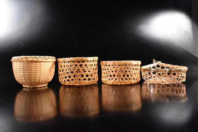 M1610: Japan Wooden Bamboo Wickerwork/Ajiro-shaped DESSERT BOWL/dish Bundle sale