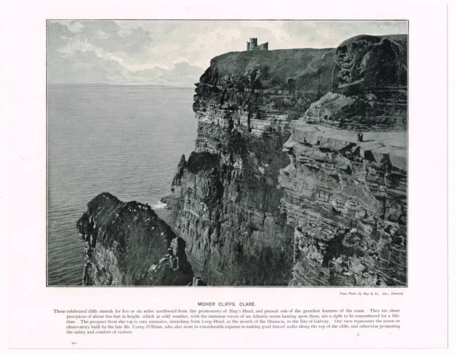 Cliffs Of Moher County Clare Ireland Antique Picture Print 1900 SII#111