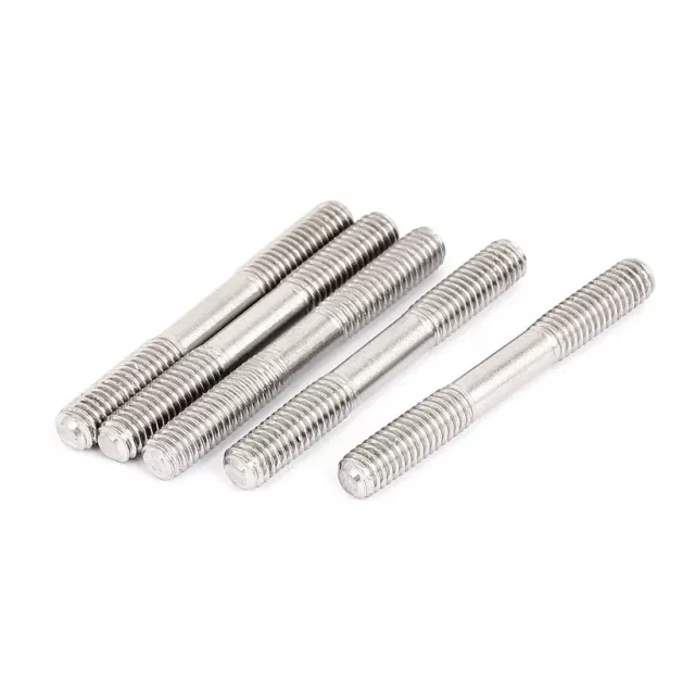 M6x50mm 304 Stainless Steel Double End Threaded Stud Screw Bolt Silver Tone 5Pcs