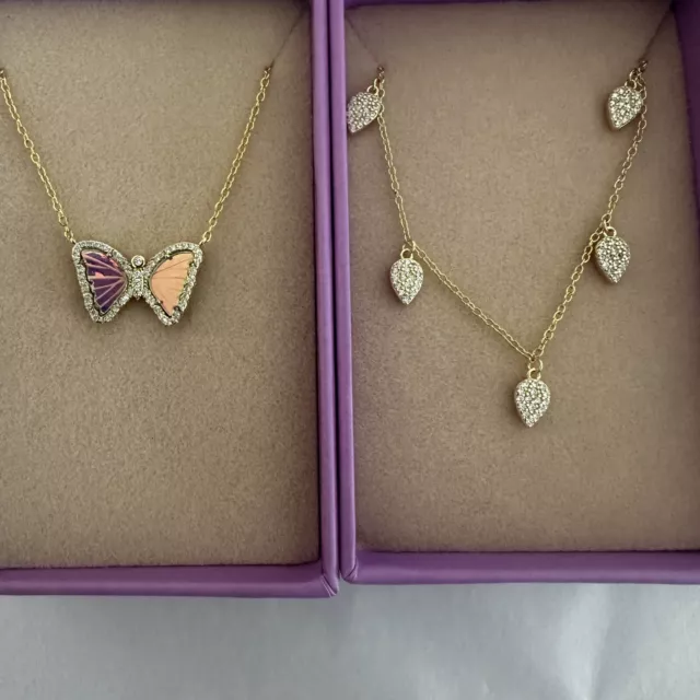 Kamaria TWO 925 Butterfly Necklace & 925 Pave Dangle Drop Necklace