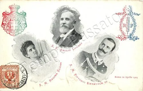 Re Vittorio Emanuele III di Savoia, regina Elena del Montenegro ed Emile Loubet
