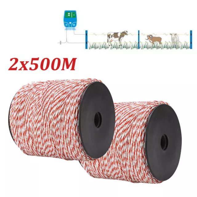 2X500m Polywire Roll Electric Fence Stainless Energiser Steel Poly Wire Insulato