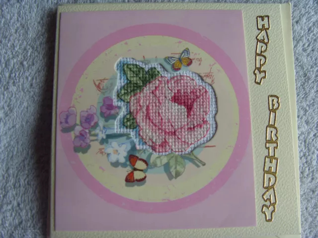 Rose Hand Stitched Cross Stitch Card