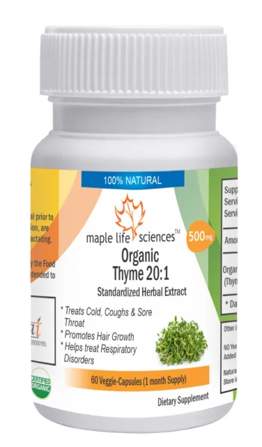ORGANIC Thyme 20:1 Extract Capsules Thymol, No Fillers Pure & High Quality