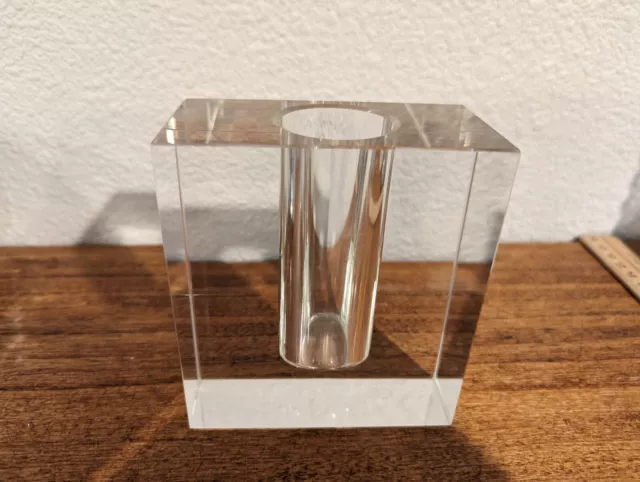 Vintage Mid Century Modern clear square cube block glass bud vase MCM