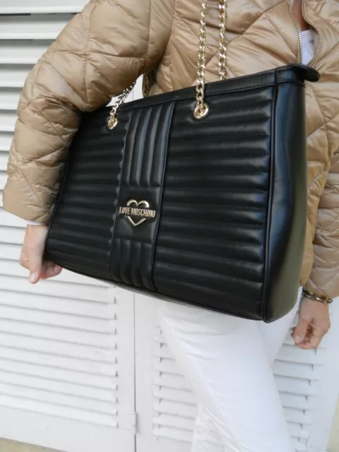 LOVE MOSCHINO Shopper quilted bag Tasche Schwarz Gold Logo Couture Stepptasche