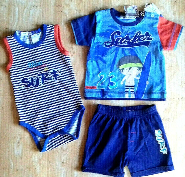 ENSEMBLE 6 MOIS 9 mois ou 12 mois 3 PIECES t shirt body short