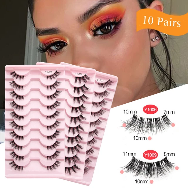 10 pares de pestañas semi-artificiales extensión reutilizable dividido fino fl